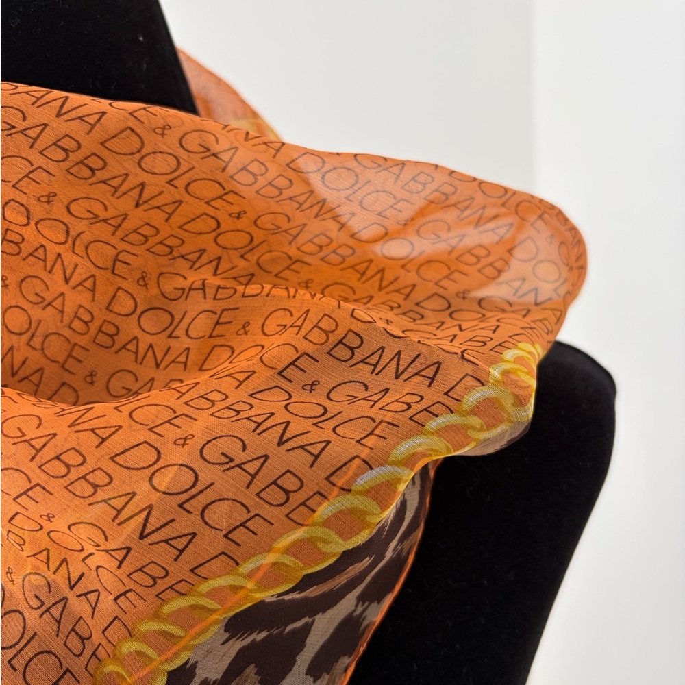 Dolce & Gabbana Orange & Brown Logo Chain-Trim Chiffon Scarf
